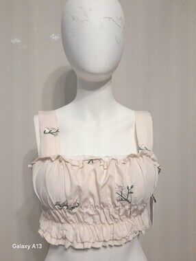 Jopna Women's Cream Embroidered Ruffle Crop Top